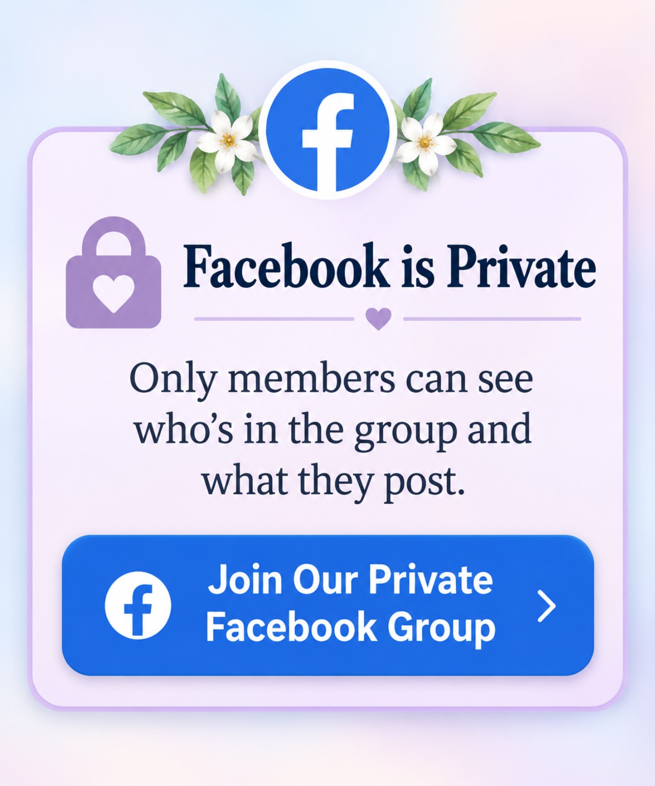 Facebook is private. Only members can see who's in the group and what they post. Join our private Facebook group.