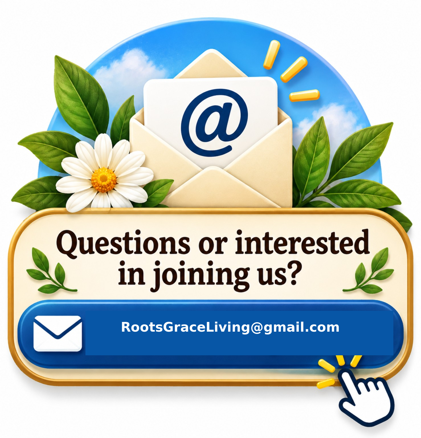 Questions or interested in joining us? Email RootsGraceLiving@gmail.com